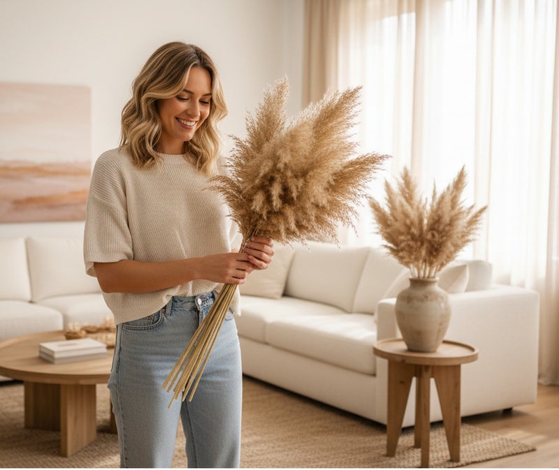 FANCY FLOWERS Natural Soft Pampas  XL Grass Dried Stems – Fluffy Beige Decorative Pampas for Home & Event Decor  (20) - Image 3